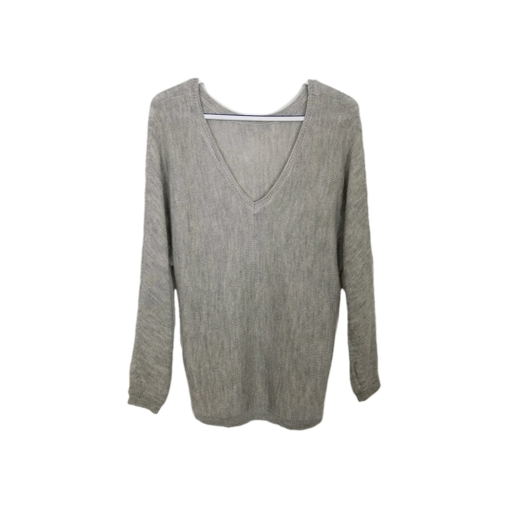 Feel The Piece Women Baby Alpaca Pullover Sweater One Size‎ M/L Gray V Neck
